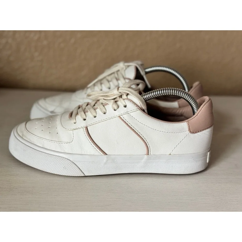 Reformation Harlow Leather Low Top Sneakers White Blush Pink Sustainable Shoes